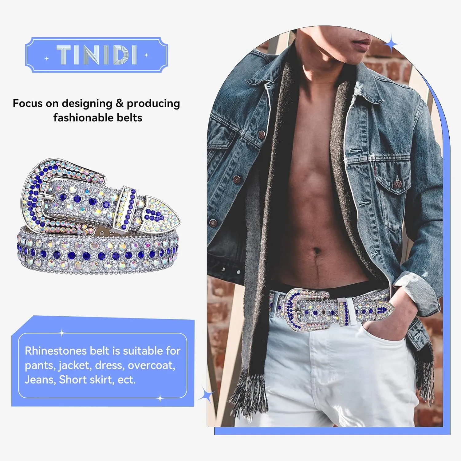 TINIDI Luxury Strap Men Women Rhinestones Belt Western Bling Bling Crystal Diamond Studded Belts