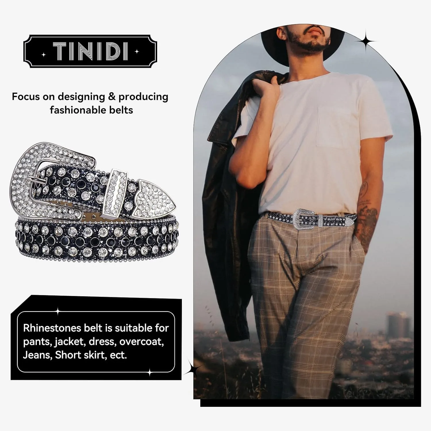 TINIDI Luxury Strap Men Women Rhinestones Belt Western Bling Bling Crystal Diamond Studded Belts