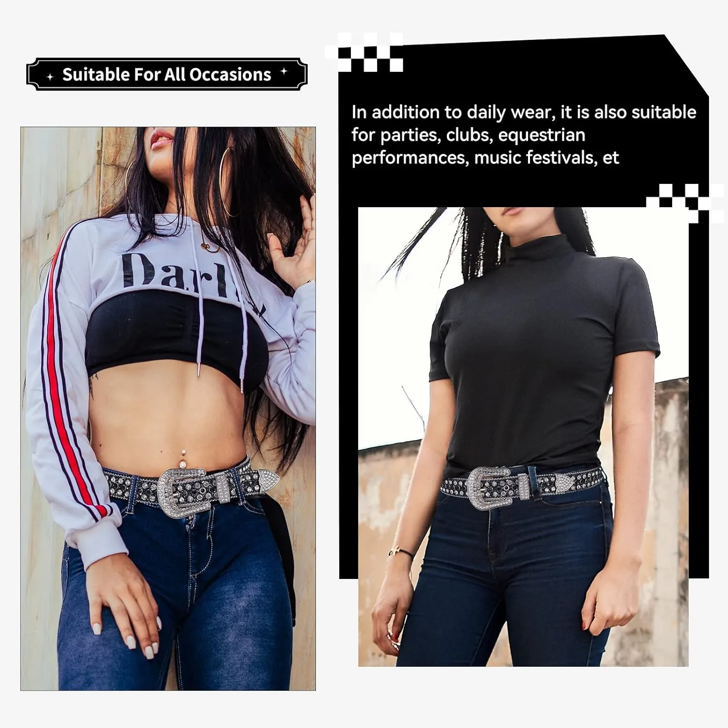 TINIDI Luxury Strap Men Women Rhinestones Belt Western Bling Bling Crystal Diamond Studded Belts