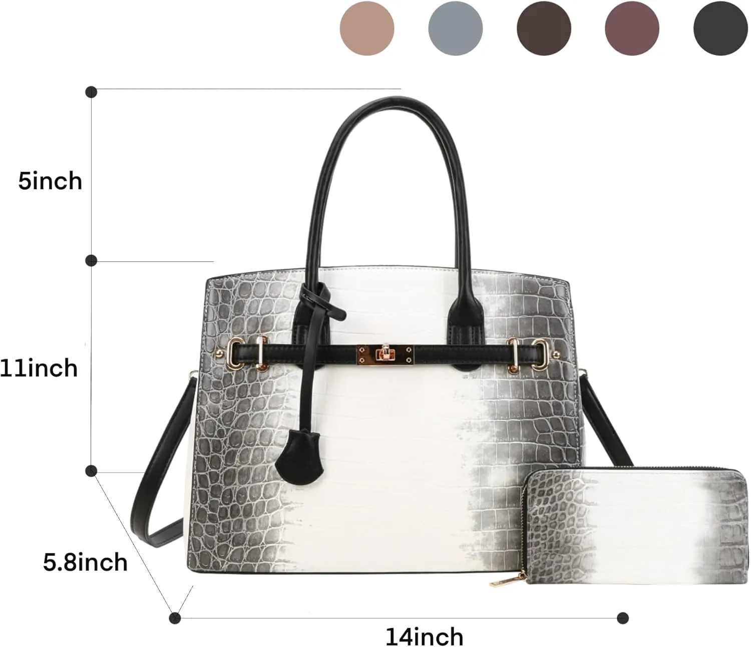 Top Handle Bag For Women, Vegan Leather Crossbody Designer Satchels, Adjustable Strap With Wallet For Ladies 2pcs