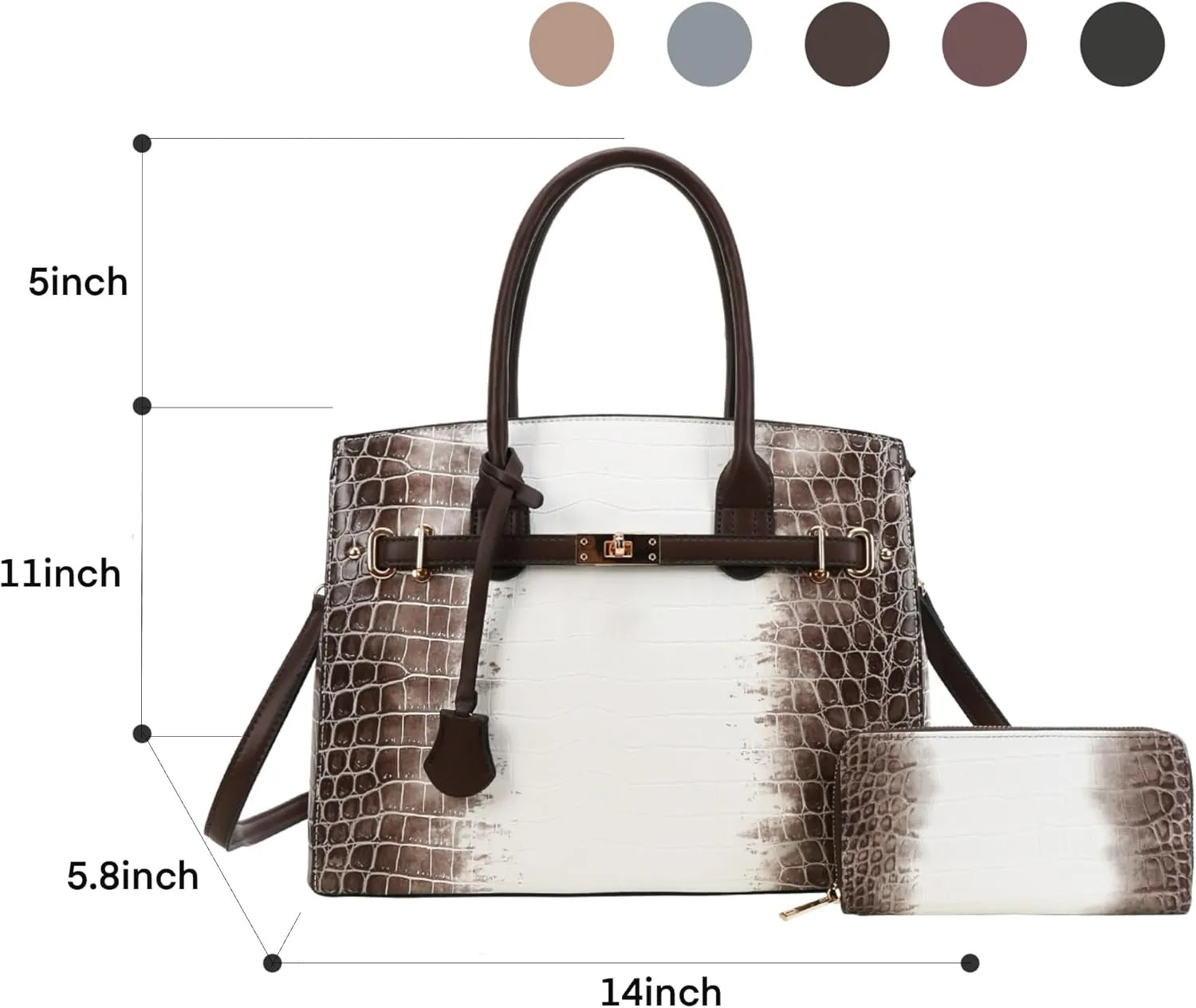 Top Handle Bag For Women, Vegan Leather Crossbody Designer Satchels, Adjustable Strap With Wallet For Ladies 2pcs