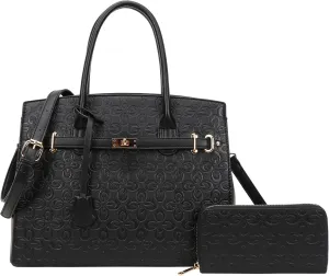 Top Handle Bag For Women, Vegan Leather Crossbody Designer Satchels, Adjustable Strap With Wallet For Ladies 2pcs