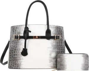 Top Handle Bag For Women, Vegan Leather Crossbody Designer Satchels, Adjustable Strap With Wallet For Ladies 2pcs