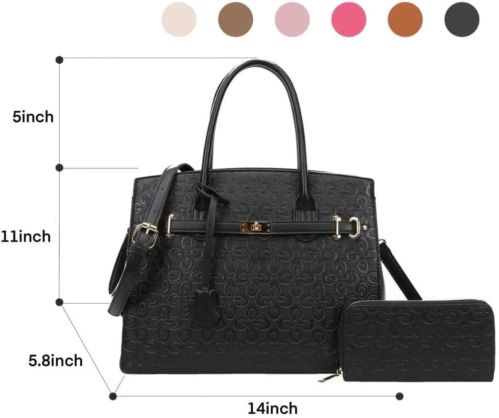 Top Handle Bag For Women, Vegan Leather Crossbody Designer Satchels, Adjustable Strap With Wallet For Ladies 2pcs