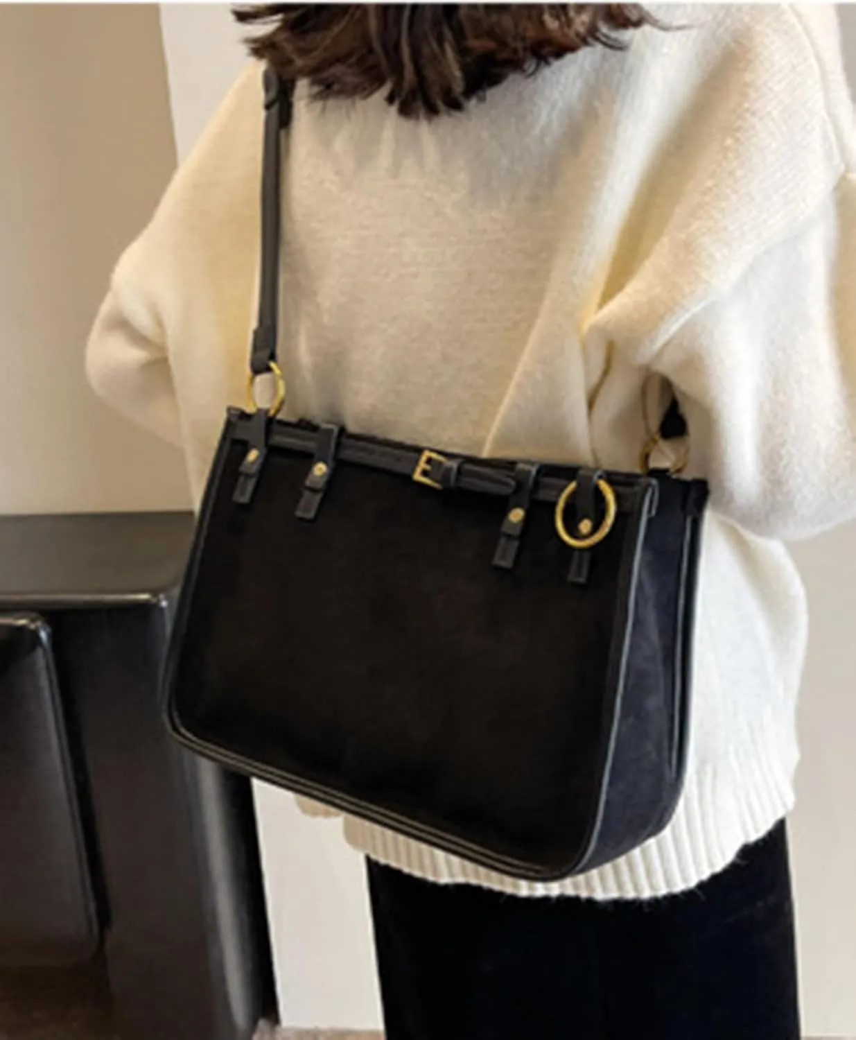Top Handle Soft Leather Handbags for Women Vintage Casual Crossbody Shoulder Bag Fashion Elegant Tote Bag, Black, 9