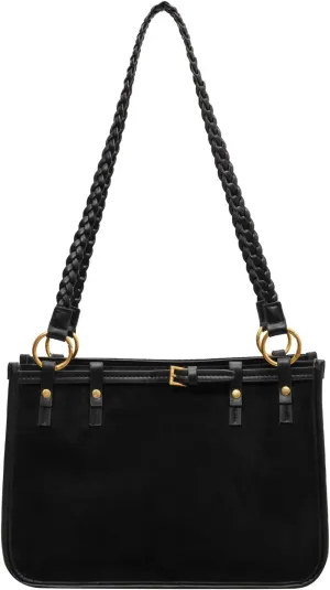 Top Handle Soft Leather Handbags for Women Vintage Casual Crossbody Shoulder Bag Fashion Elegant Tote Bag, Black, 9