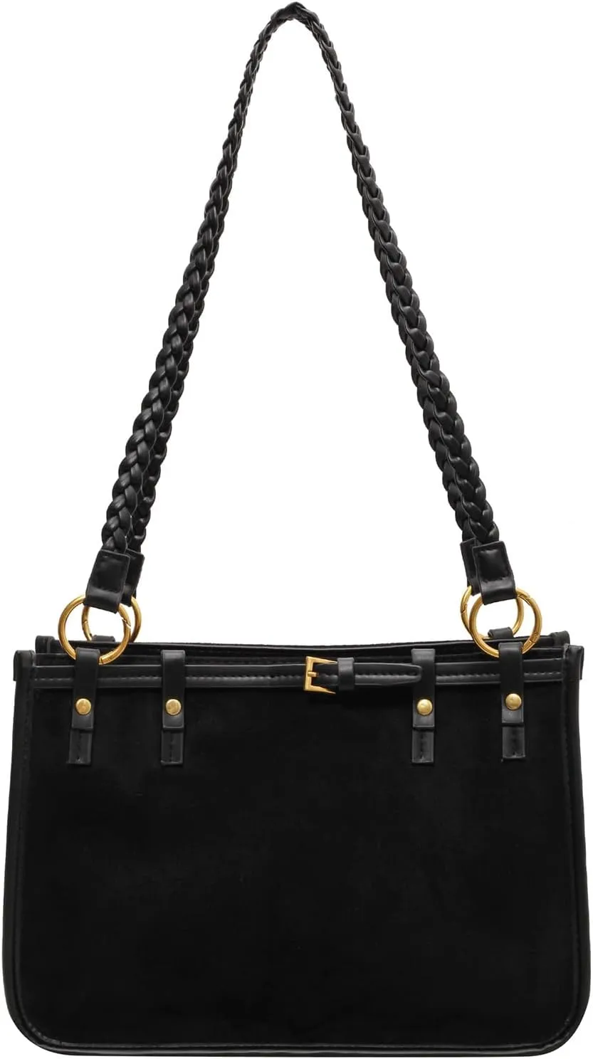 Top Handle Soft Leather Handbags for Women Vintage Casual Crossbody Shoulder Bag Fashion Elegant Tote Bag, Black, 9