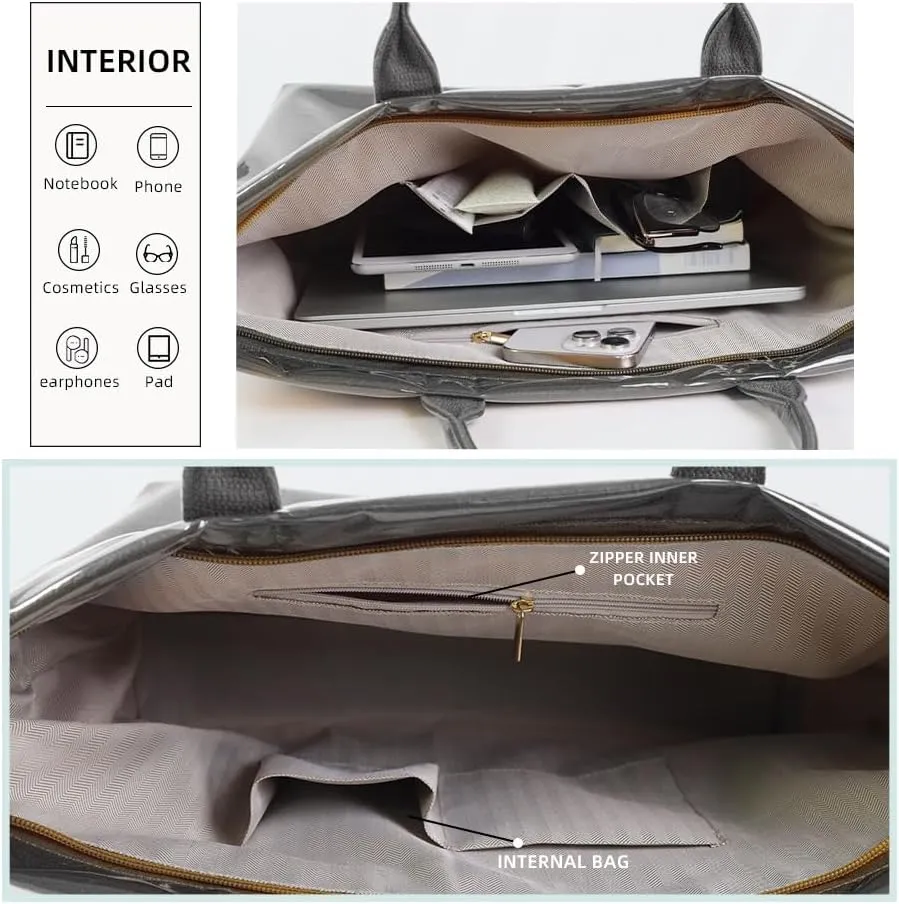 Tote Bag for Women PVC Clear Totes Bags Large Plastic Carry All Bag Crossbody Shoulder Handbag Hobo for Work Travel
