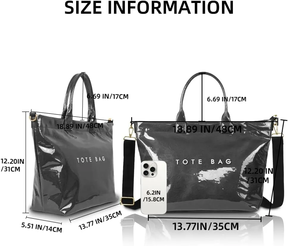 Tote Bag for Women PVC Clear Totes Bags Large Plastic Carry All Bag Crossbody Shoulder Handbag Hobo for Work Travel