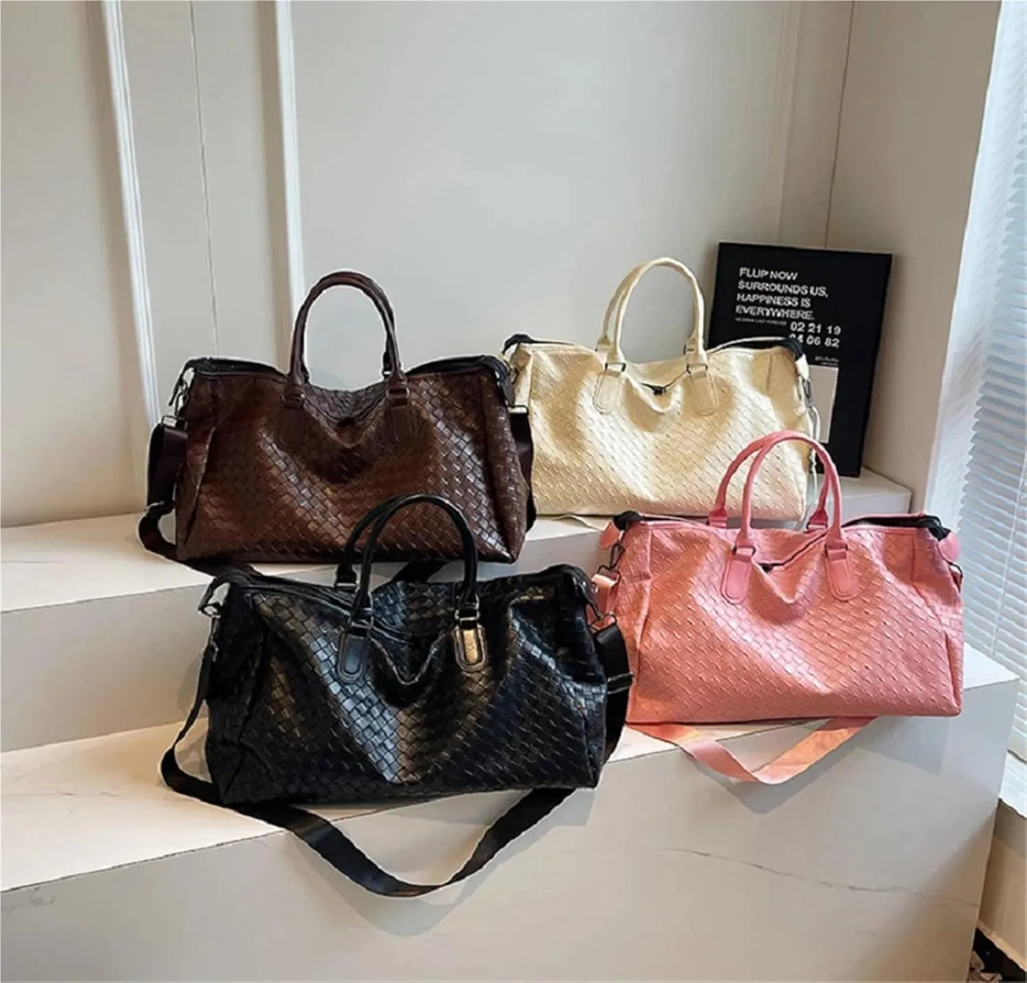 Travel Bag Men Women's Fashion Weaving Pu Leather Totes Large Capacity Shoulder Bags Business Casual Handbag