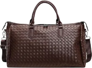 Travel Bag Men Women's Fashion Weaving Pu Leather Totes Large Capacity Shoulder Bags Business Casual Handbag