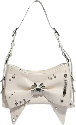 Trendy Bow Crossbody Purses for Women Vegan Leather Small Y2k Rivet Shoulder Tote Bag Satchels Punk Handbags