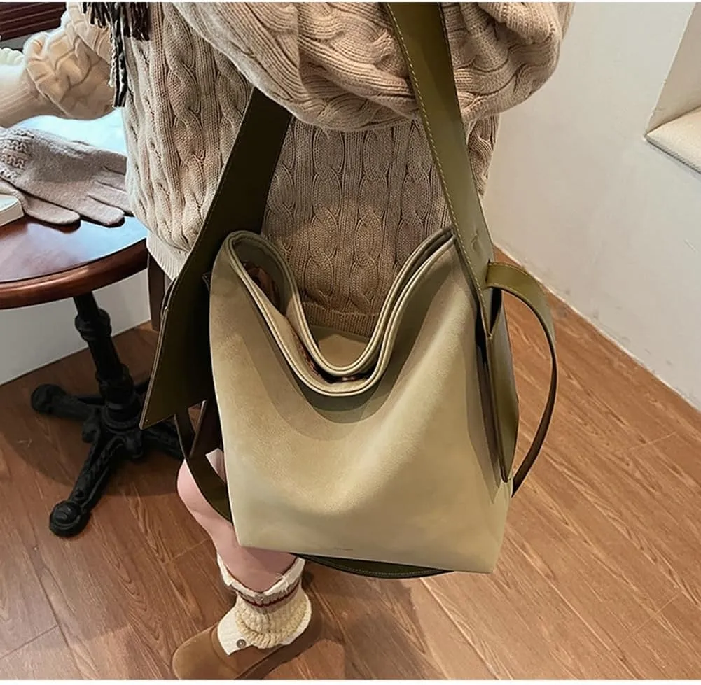 Trendy Suede Bucket Bag Women Hobo Bags Crescent Shoulder Bag Crossbody Purse Slouchy Satchels Bag Mini Tote Handbag 2024