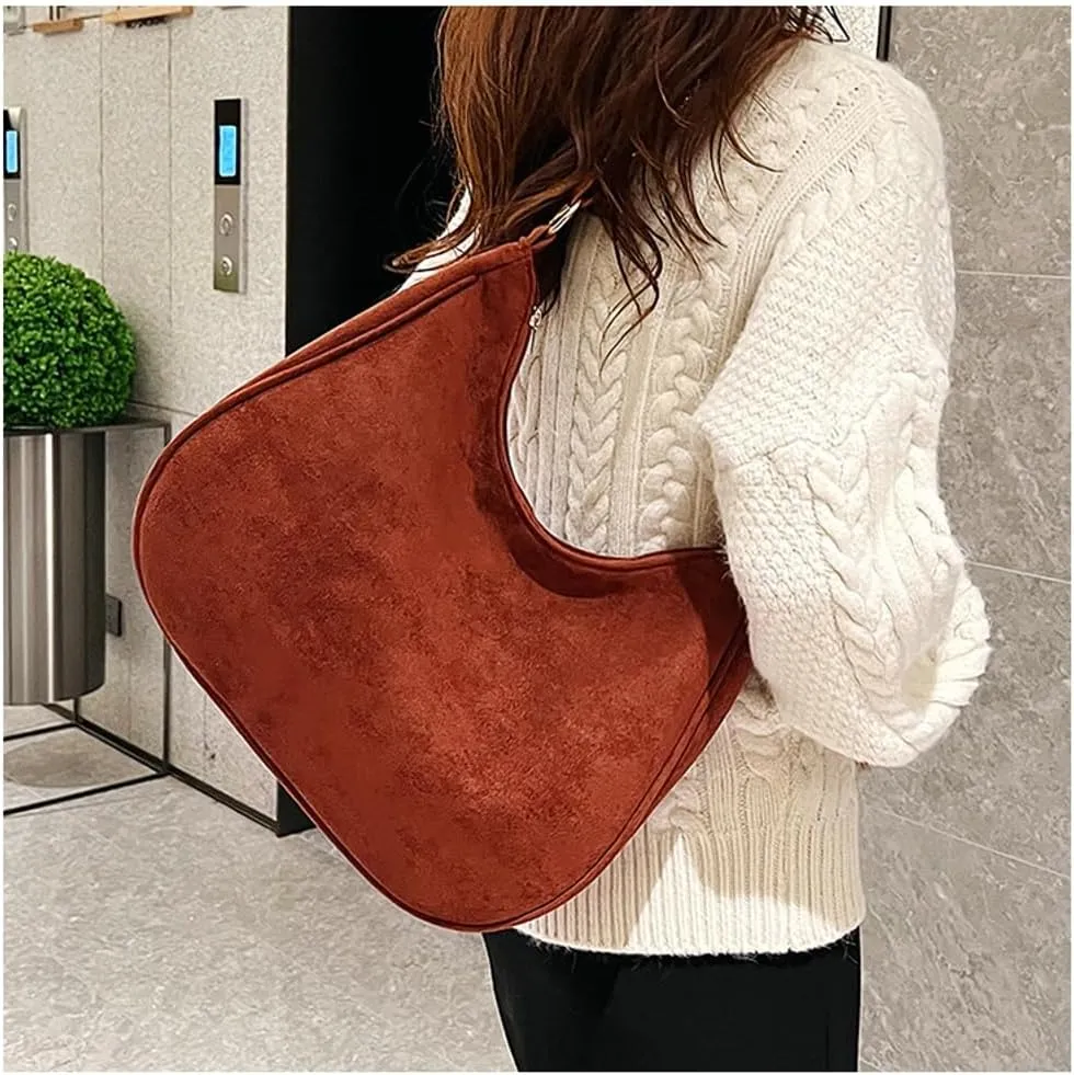 Trendy Suede Crescent Tote Bag Women Slouchy Satchels Shoulder Bag Crossbody Purse Top-handle Travel Tote Handbag 2024