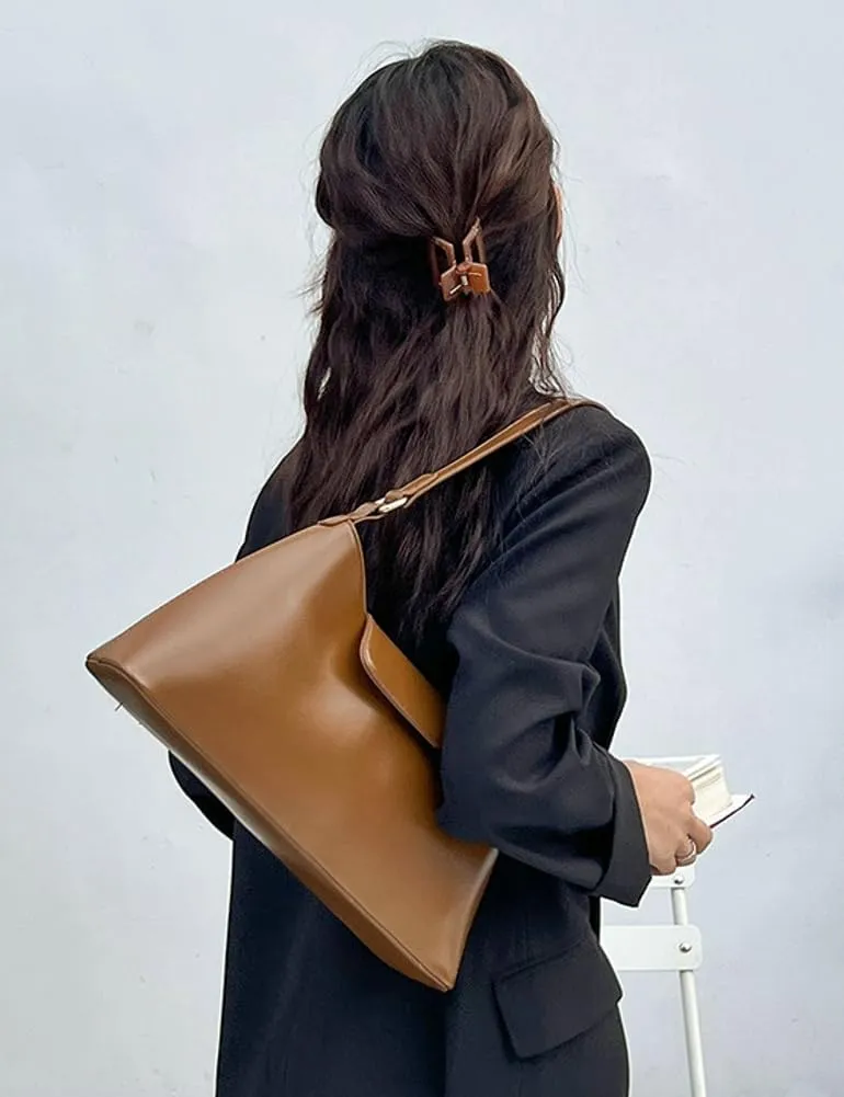 Trendy Vegan Leather Shoulder Tote Bag for Women Y2k Large Working Handbags Casual Ladies Top Handle Satchels