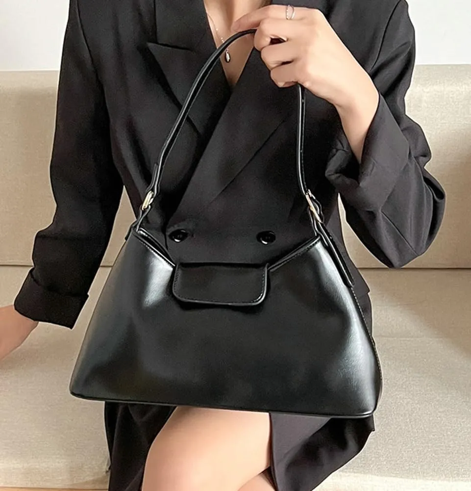 Trendy Vegan Leather Shoulder Tote Bag for Women Y2k Large Working Handbags Casual Ladies Top Handle Satchels