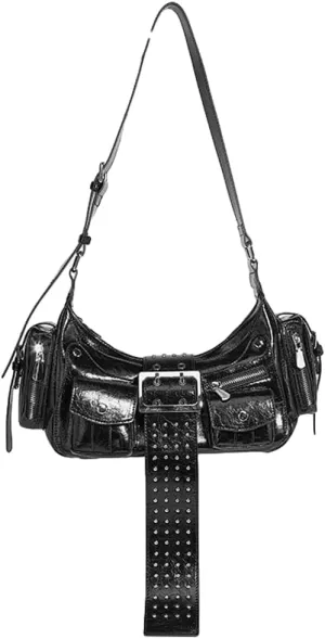 Trendy Y2k Rivet Crossbody Purses for Women Vegan Leather Small Shoulder Tote Bag Satchels Buckle Punk Handbags