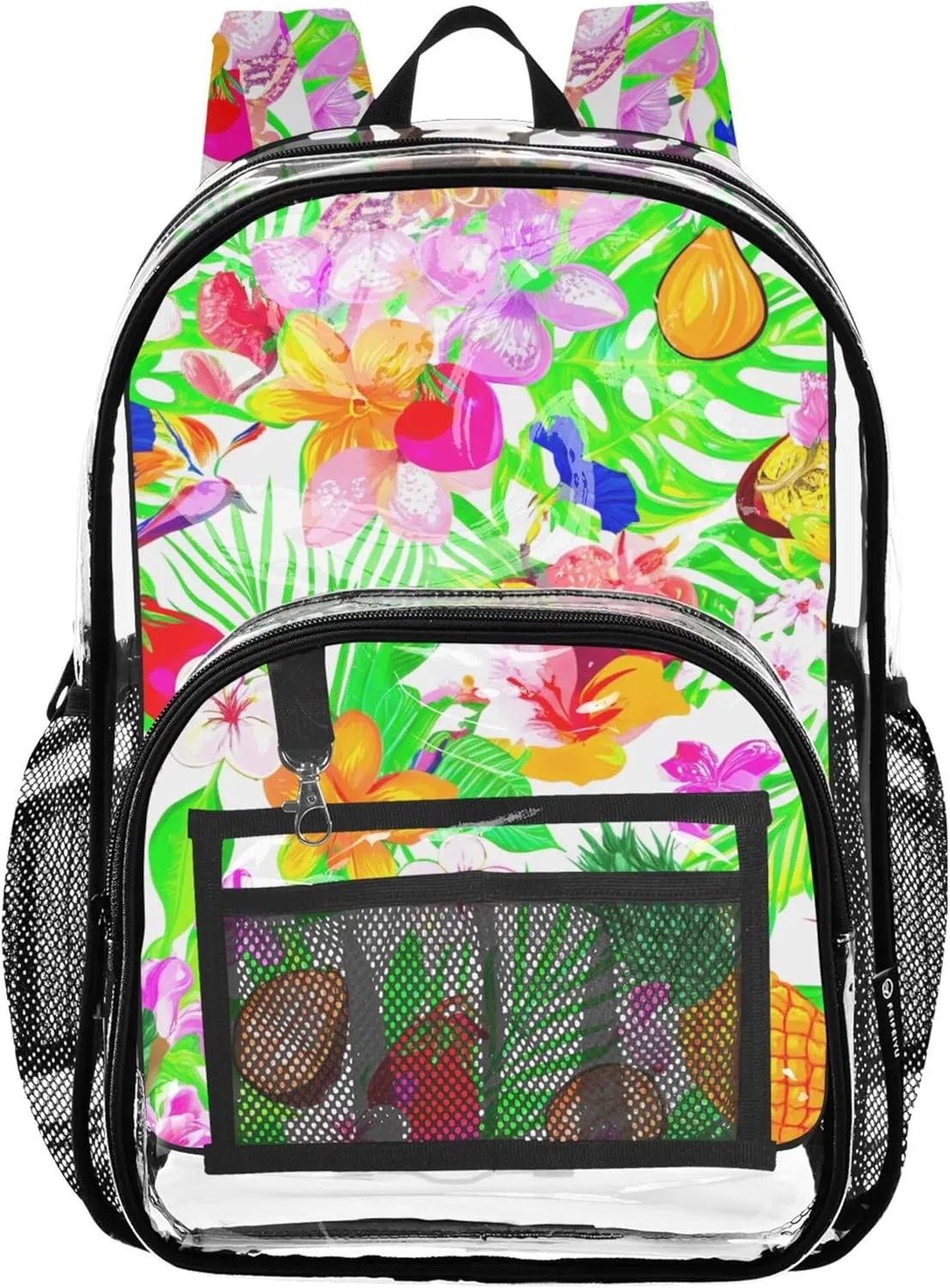 Tropical Fruits Flowers Spring Travel Clear Bags for Women Girls Backpack for Kids Large Plastic Approved Bag
