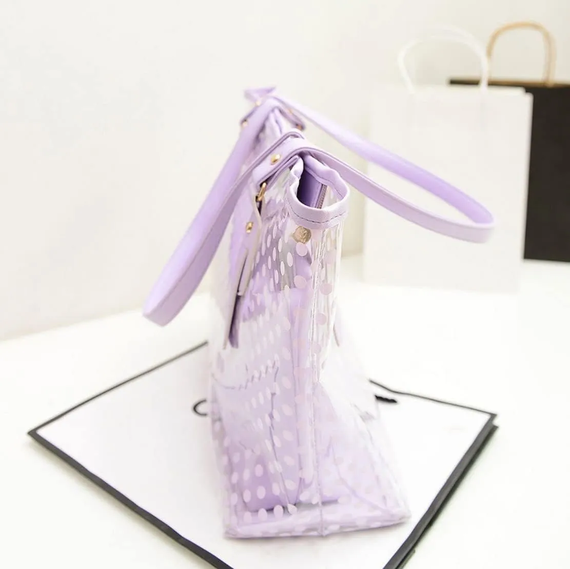 Ulalaza Large Candy Polka Color Clear Shoulder Bag 2 IN 1 Beach Totes Transparent Handbags With Interior Pocket For Women