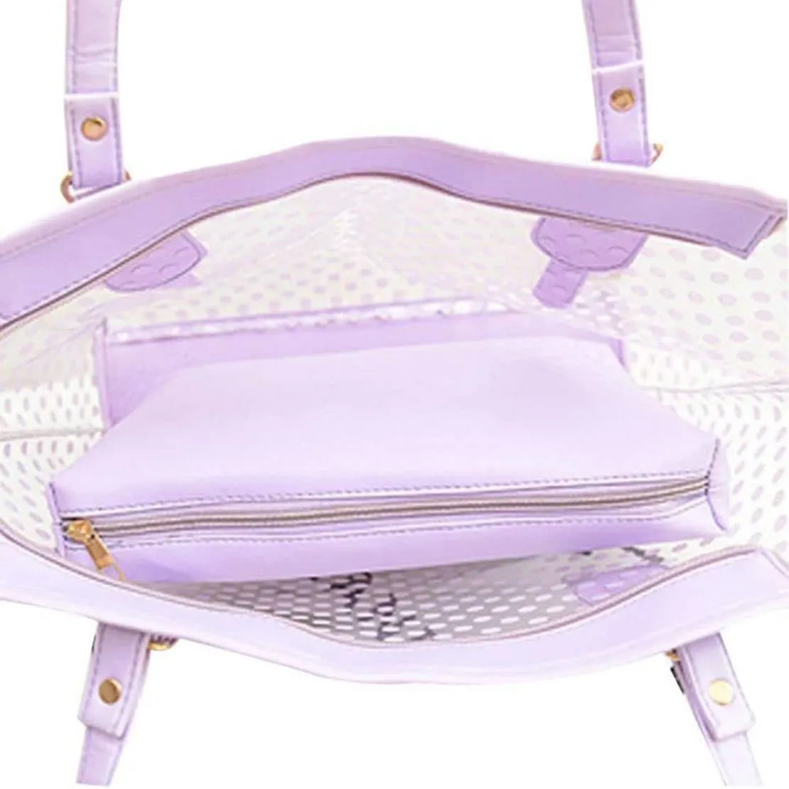 Ulalaza Large Candy Polka Color Clear Shoulder Bag 2 IN 1 Beach Totes Transparent Handbags With Interior Pocket For Women