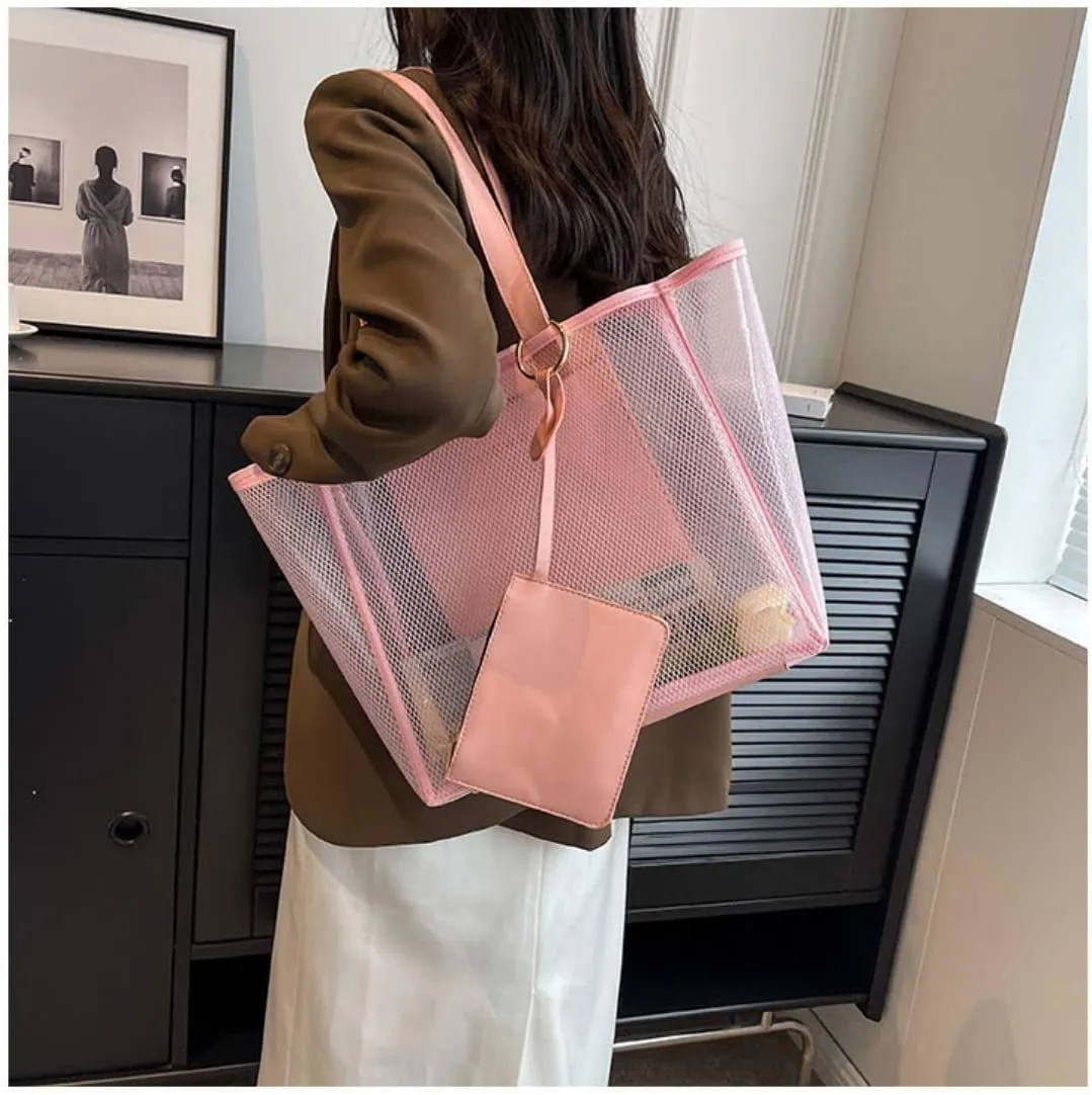 Ulalaza Large Candy Polka Color Clear Shoulder Bag 2 IN 1 Beach Totes Transparent Handbags With Interior Pocket For Women