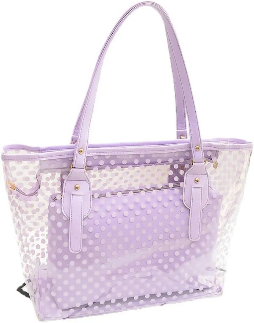 Ulalaza Large Candy Polka Color Clear Shoulder Bag 2 IN 1 Beach Totes Transparent Handbags With Interior Pocket For Women
