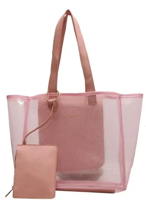 Ulalaza Large Candy Polka Color Clear Shoulder Bag 2 IN 1 Beach Totes Transparent Handbags With Interior Pocket For Women