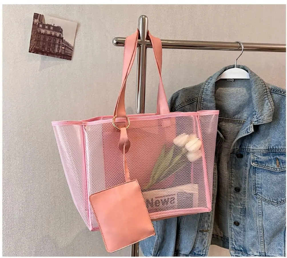 Ulalaza Large Candy Polka Color Clear Shoulder Bag 2 IN 1 Beach Totes Transparent Handbags With Interior Pocket For Women