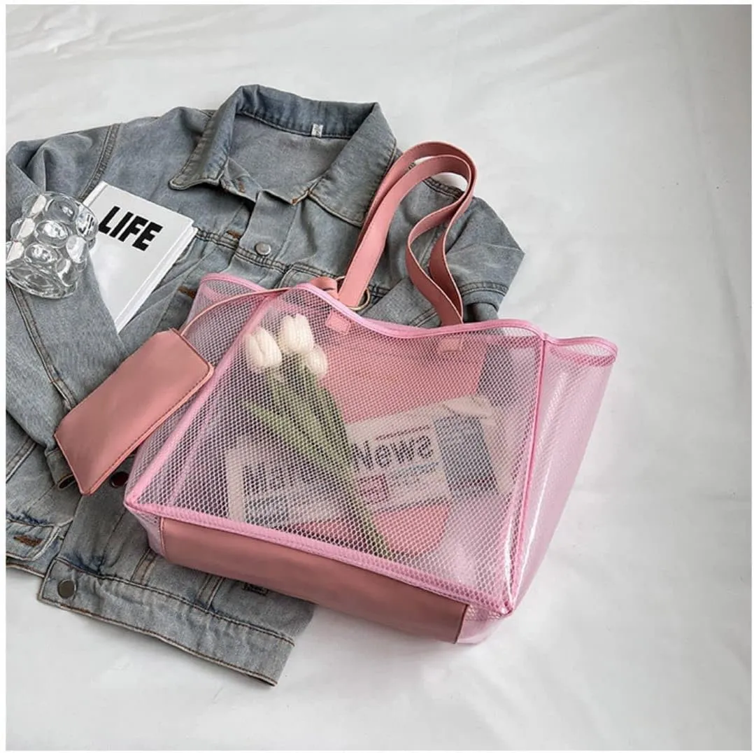 Ulalaza Large Candy Polka Color Clear Shoulder Bag 2 IN 1 Beach Totes Transparent Handbags With Interior Pocket For Women