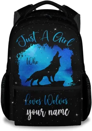 UNIKITTY Custom School Backpack for Girls, Wolf Backpack with Adjustable Straps, Elementary Bookbag Large Capacity Durable, 17" Black Cute Kids Travel Backpacks