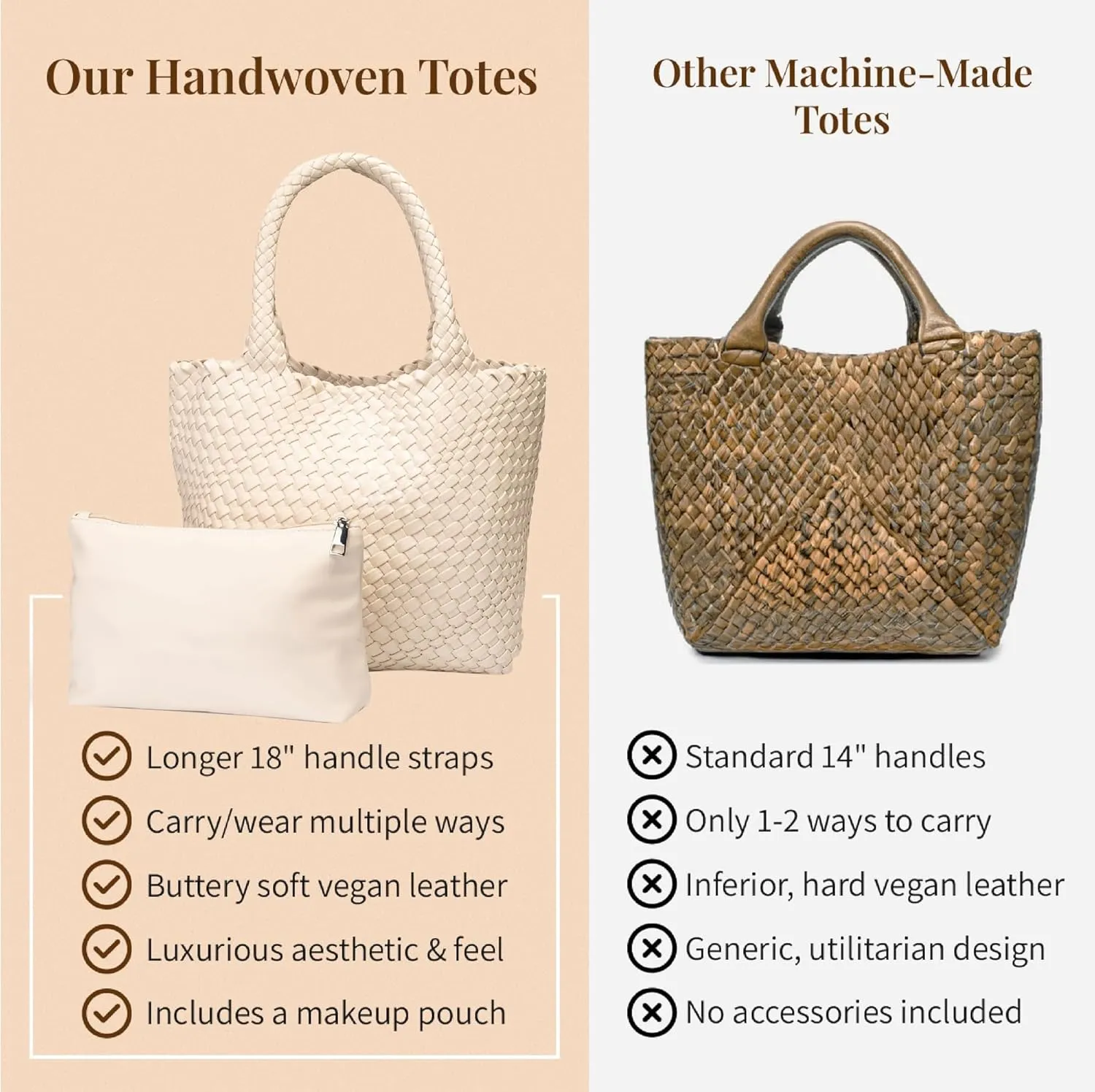 Vegan Leather Hand Woven Tote Bag for Women with Matching Purse Pouch