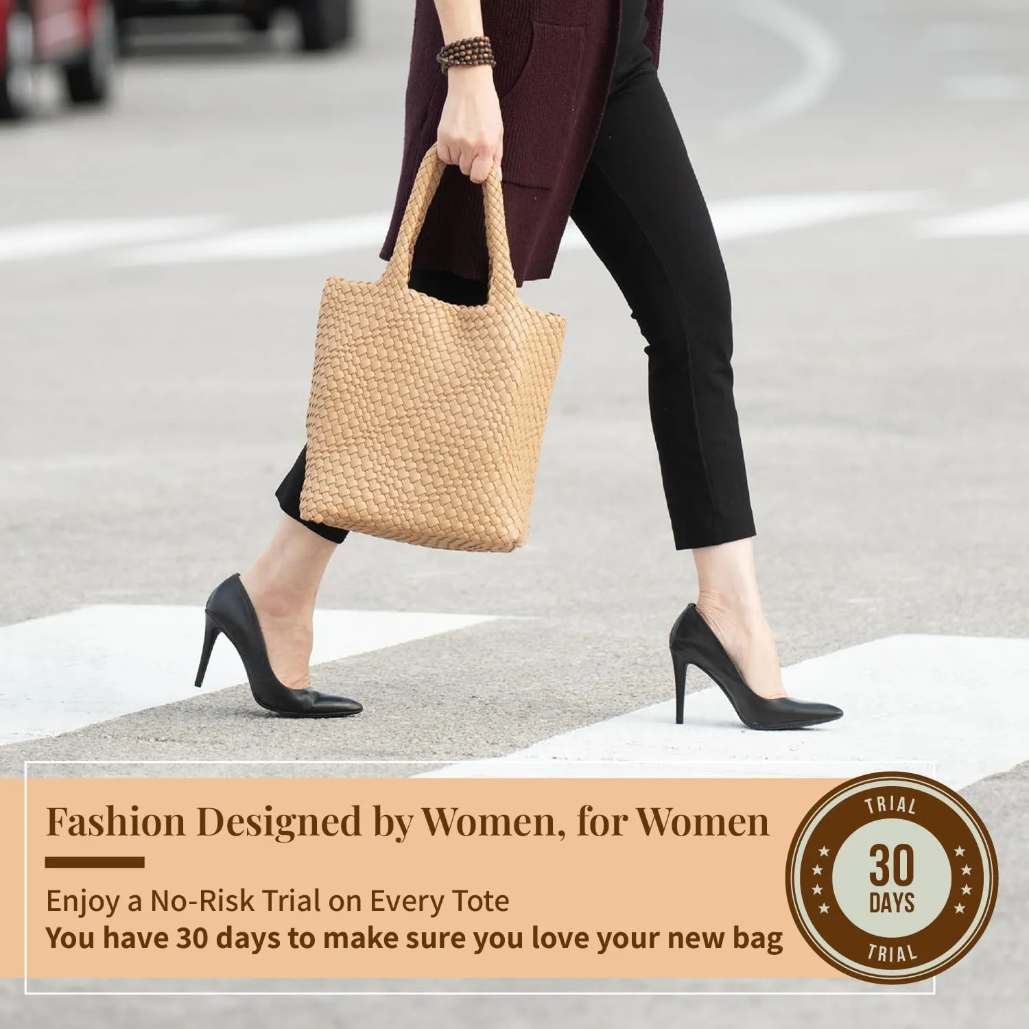 Vegan Leather Hand Woven Tote Bag for Women with Matching Purse Pouch