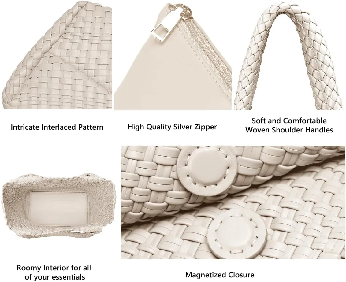 Vegan Leather Hand Woven Tote Bag for Women with Matching Purse Pouch