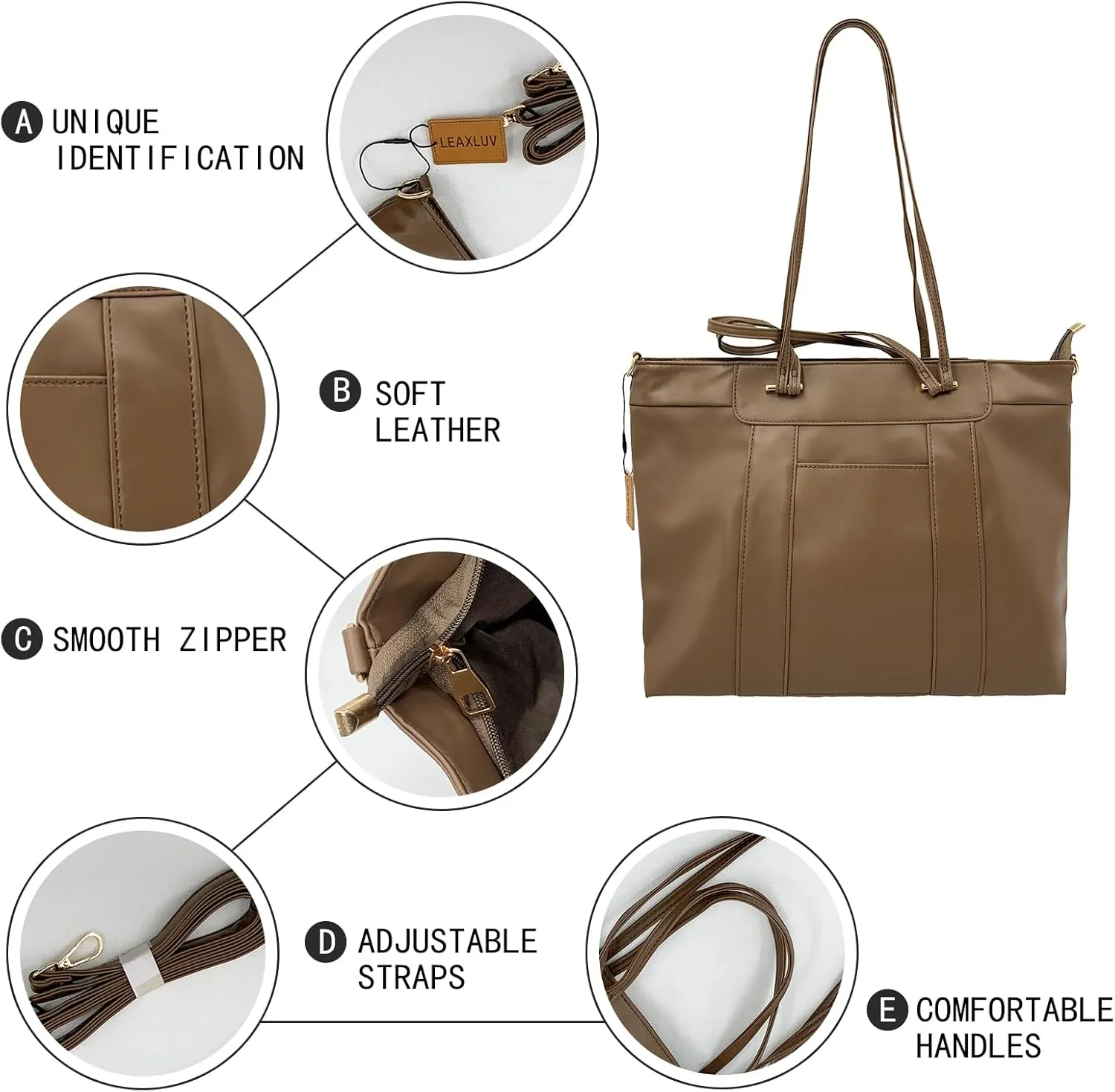 Vegan Leather Laptop Tote for Women, Work Bag with Padded Laptop Sleeve & Top Handles