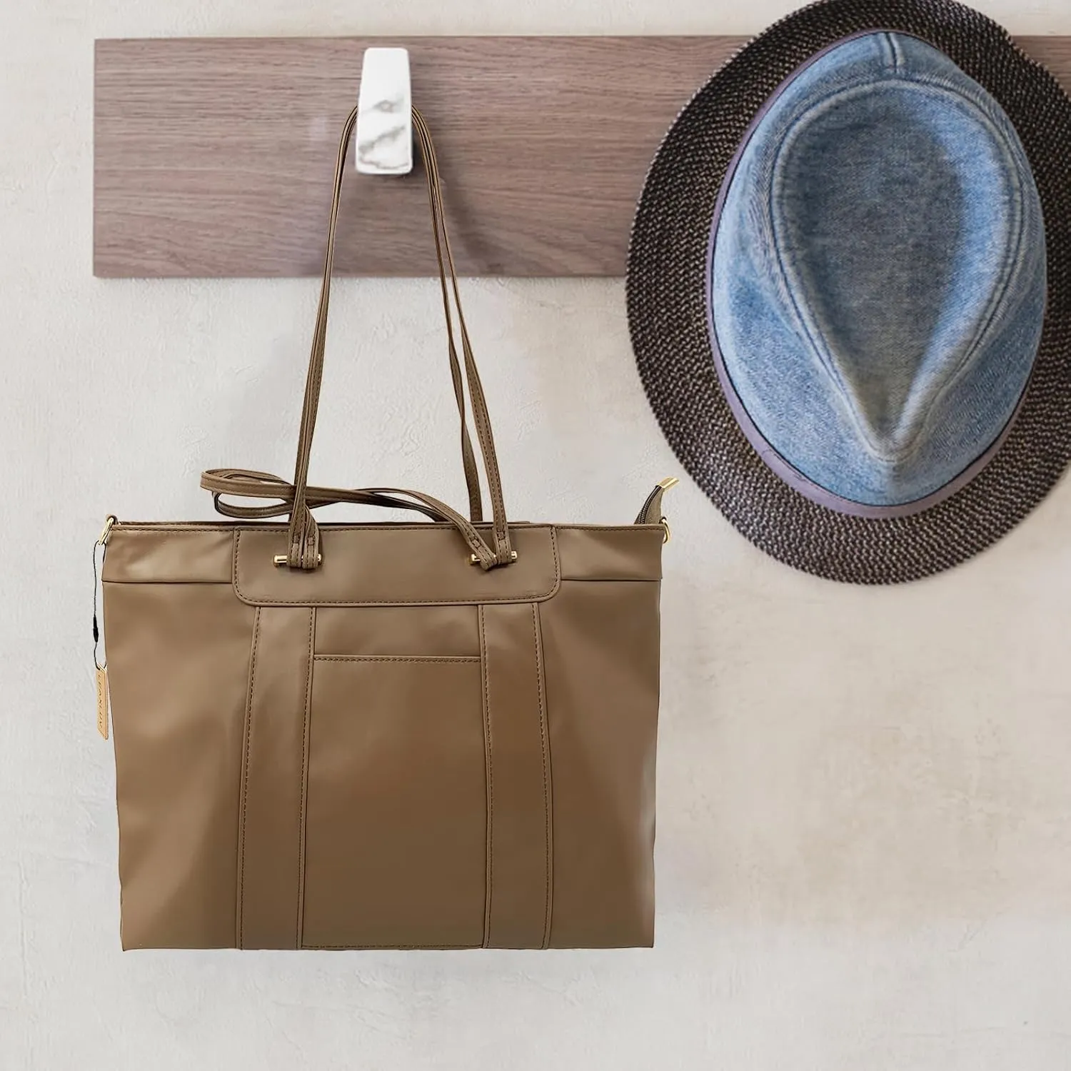 Vegan Leather Laptop Tote for Women, Work Bag with Padded Laptop Sleeve & Top Handles