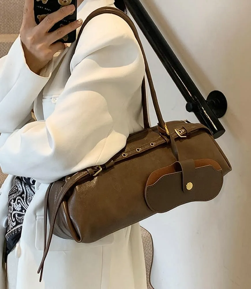 Vegan Leather Shoulder Bag for Women Top Handle Handbag Y2K Punk Large Tote Purse Trendy Underarm Satchels