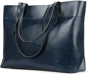 Vintage Genuine Leather Tote Shoulder Bag for Women Satchel Handbag with Top Handles