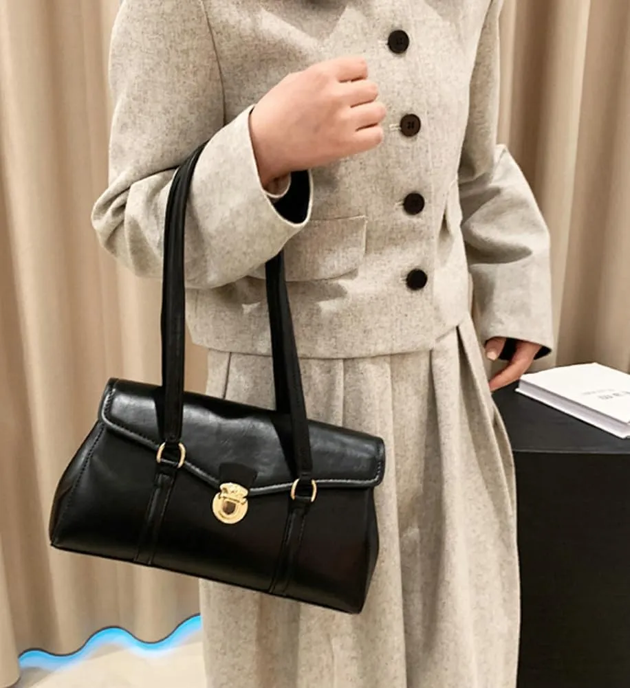 Vintage Vegan Leather Shoulder Bags for Women Small Tote Purse Ladies Trendy Handbags Top Handle Satchels 2025