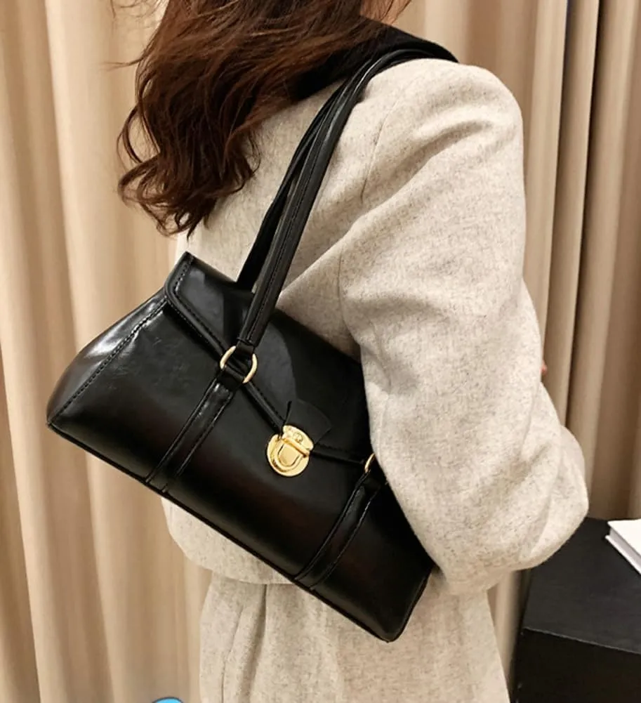 Vintage Vegan Leather Shoulder Bags for Women Small Tote Purse Ladies Trendy Handbags Top Handle Satchels 2025