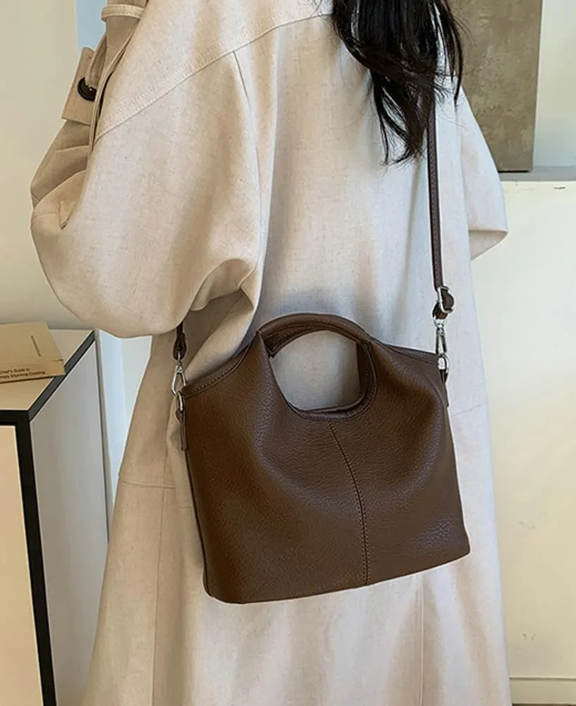 Vintage Vegan Leather Shoulder Crossbody Bag for Women Small Bucket Tote Satchels Purse Travel Work Handbag 2pcs
