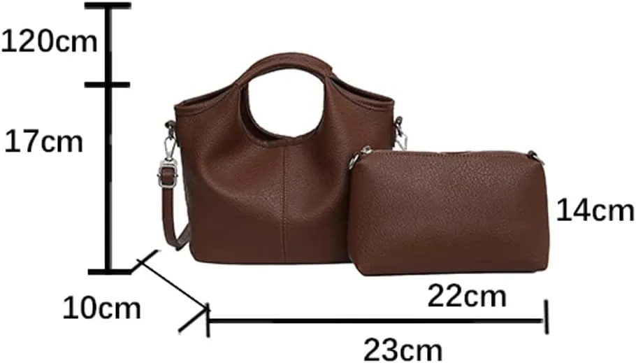 Vintage Vegan Leather Shoulder Crossbody Bag for Women Small Bucket Tote Satchels Purse Travel Work Handbag 2pcs