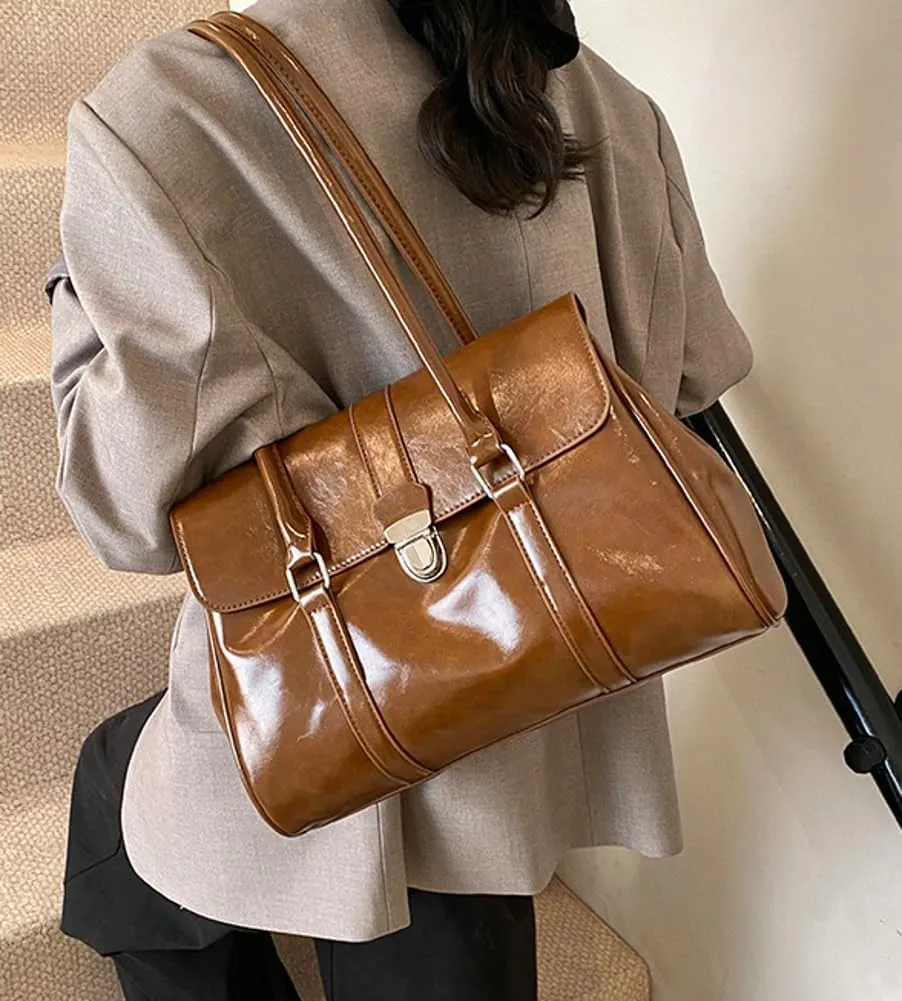 Vintage Vegan Leather Tote Bags for Women Large Shoulder Purses Ladies Working Handbags Top Handle Satchels 2025