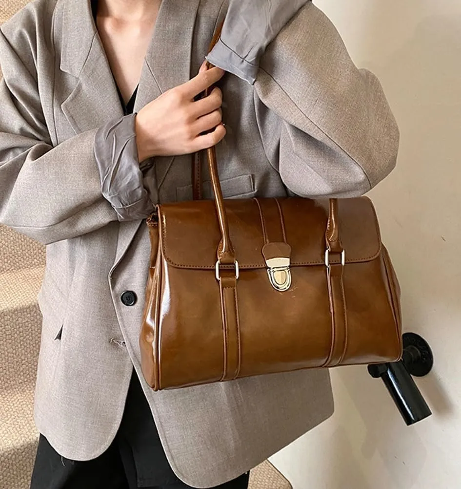 Vintage Vegan Leather Tote Bags for Women Large Shoulder Purses Ladies Working Handbags Top Handle Satchels 2025