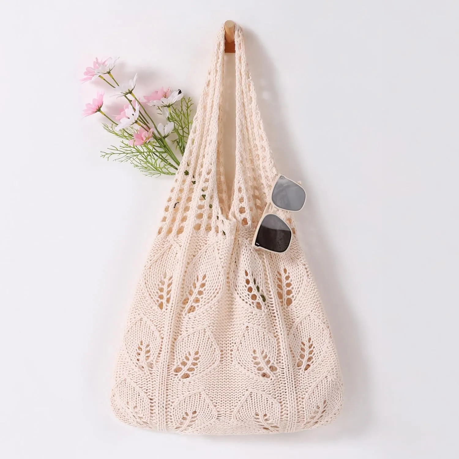 WantGor Crochet Bags, Beach Mesh Tote Bag Womens Shoulder Shopping Handbag Casual Travel Totes Bag Foldable Hobo Bags