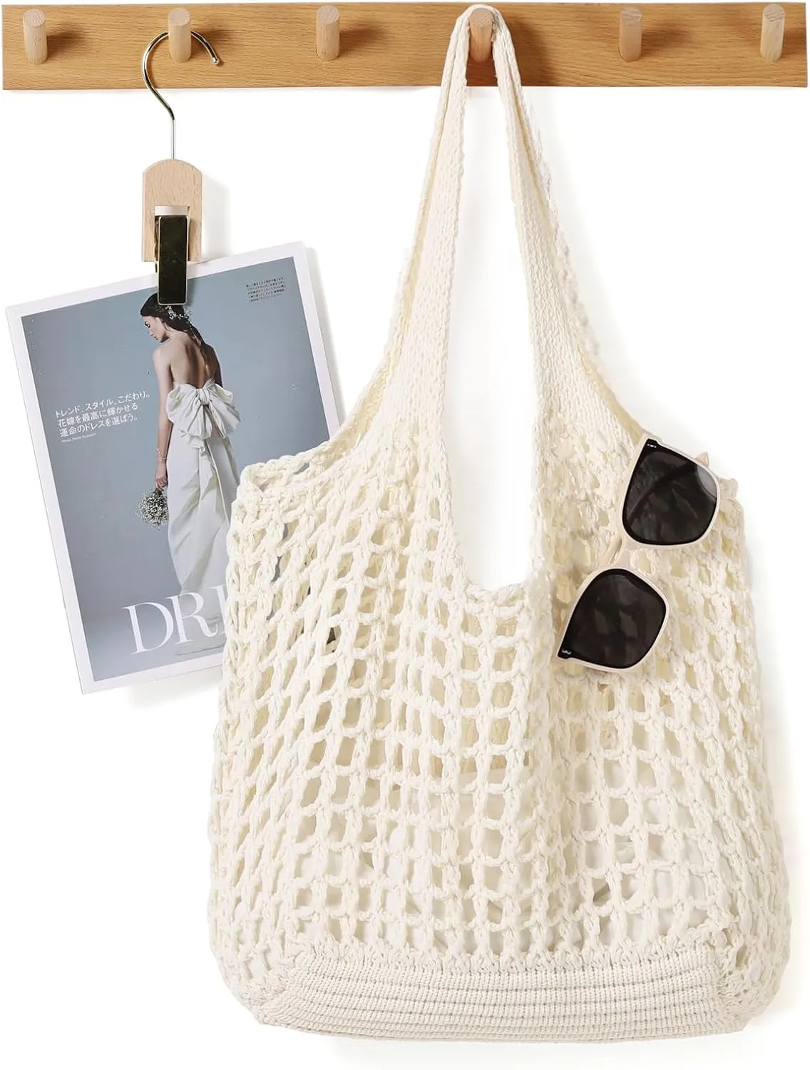 WantGor Crochet Bags, Beach Mesh Tote Bag Womens Shoulder Shopping Handbag Casual Travel Totes Bag Foldable Hobo Bags