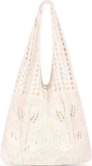 WantGor Crochet Bags, Beach Mesh Tote Bag Womens Shoulder Shopping Handbag Casual Travel Totes Bag Foldable Hobo Bags