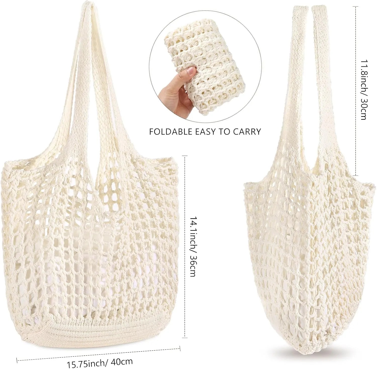 WantGor Crochet Bags, Beach Mesh Tote Bag Womens Shoulder Shopping Handbag Casual Travel Totes Bag Foldable Hobo Bags