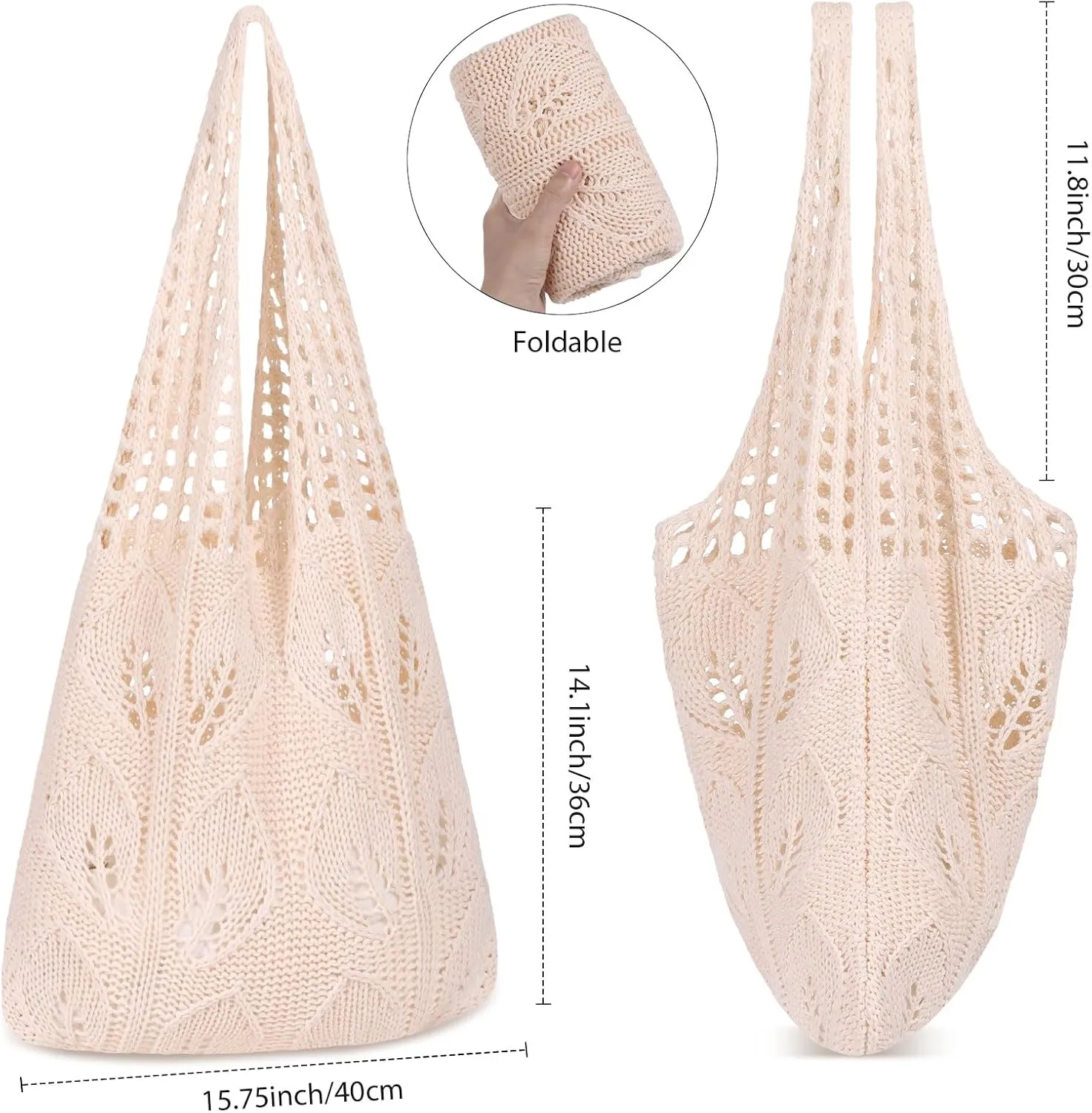 WantGor Crochet Bags, Beach Mesh Tote Bag Womens Shoulder Shopping Handbag Casual Travel Totes Bag Foldable Hobo Bags