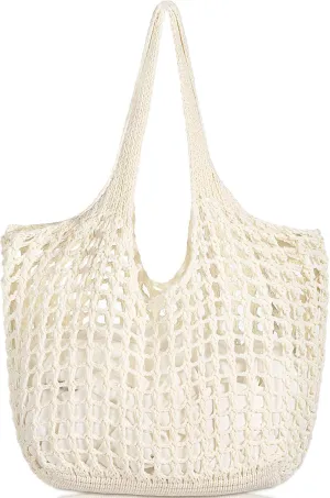 WantGor Crochet Bags, Beach Mesh Tote Bag Womens Shoulder Shopping Handbag Casual Travel Totes Bag Foldable Hobo Bags
