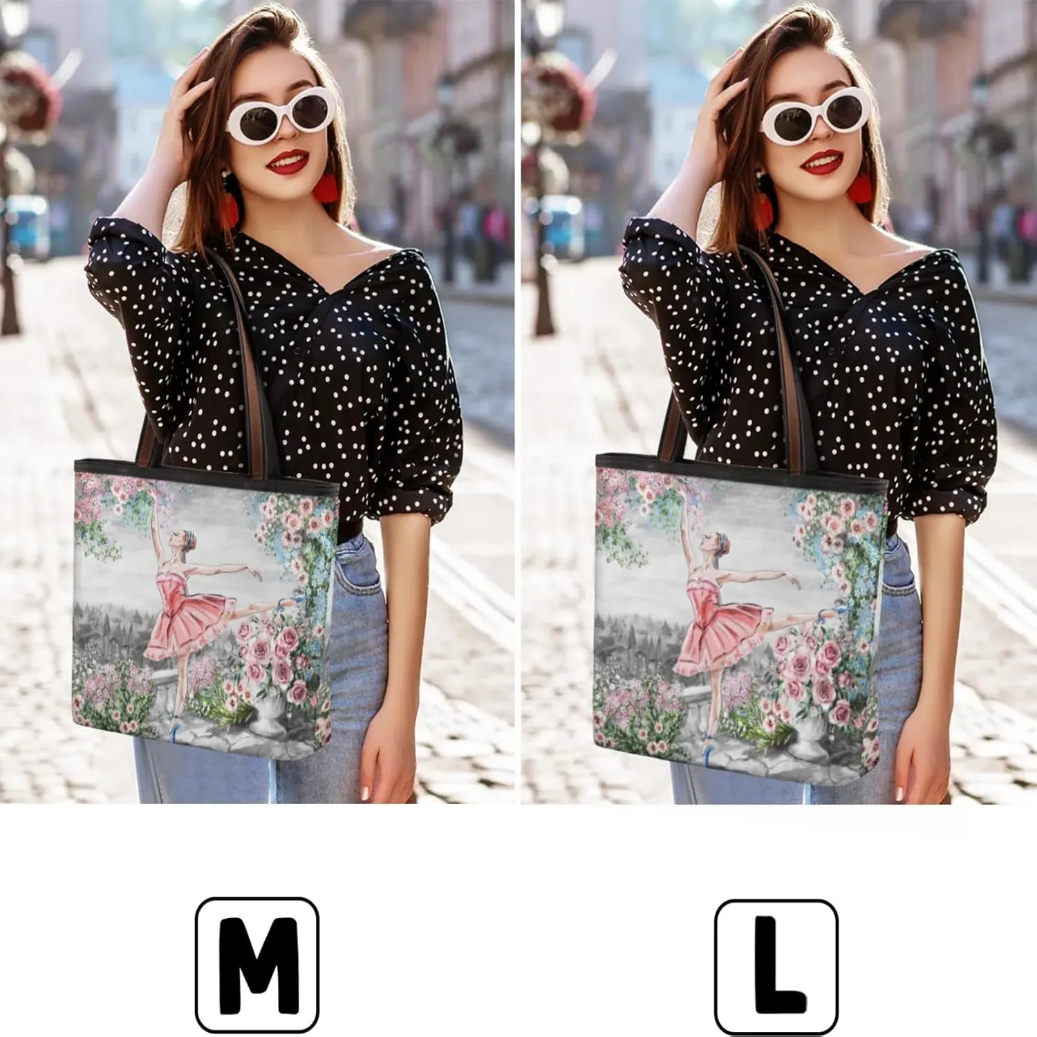 Watercolor Flower Dancing Tote Bag Multi Pocket Zippered Beach Bag Lightweight Waterproof Handbag